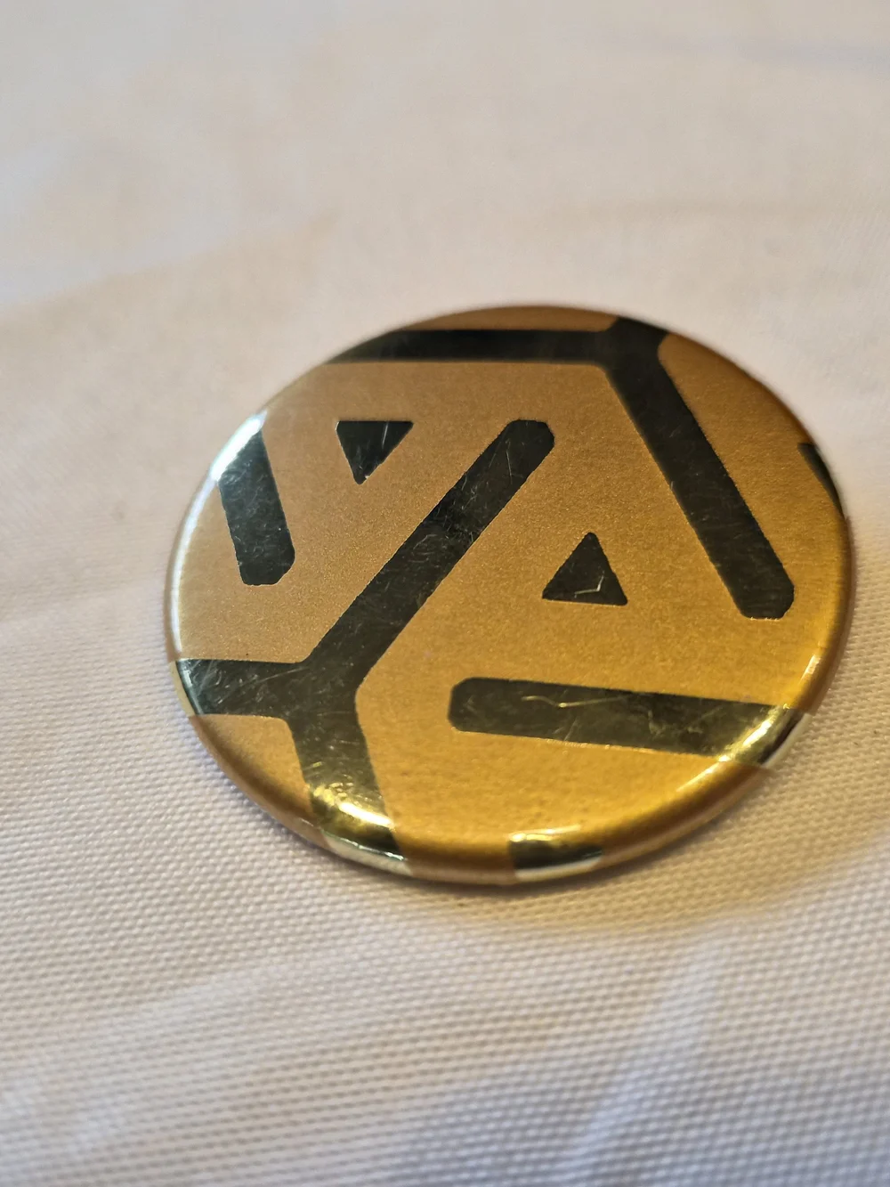 Round Orange & Gold Patterned Pinback Buttons (Set of 2)